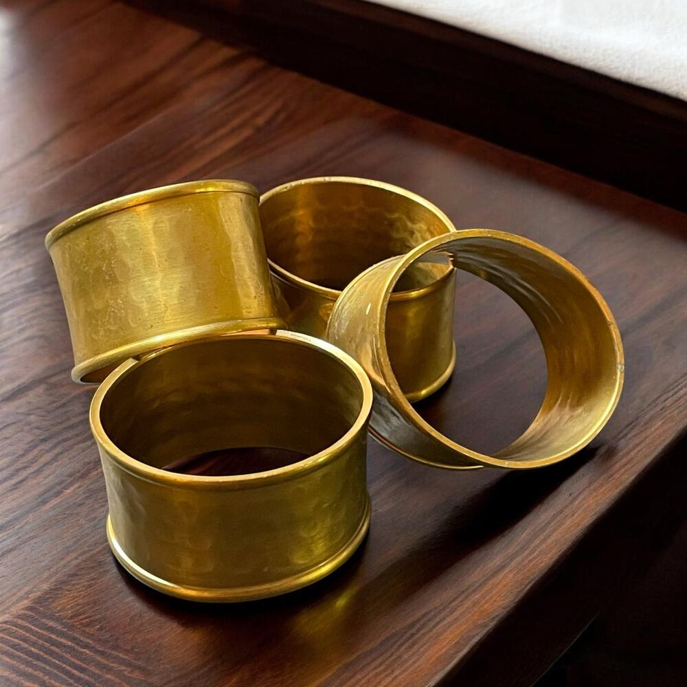 Vtg. Hammered Brass Napkin Rings Set of 4 Boho Table Decor MCM Brass Tablescape